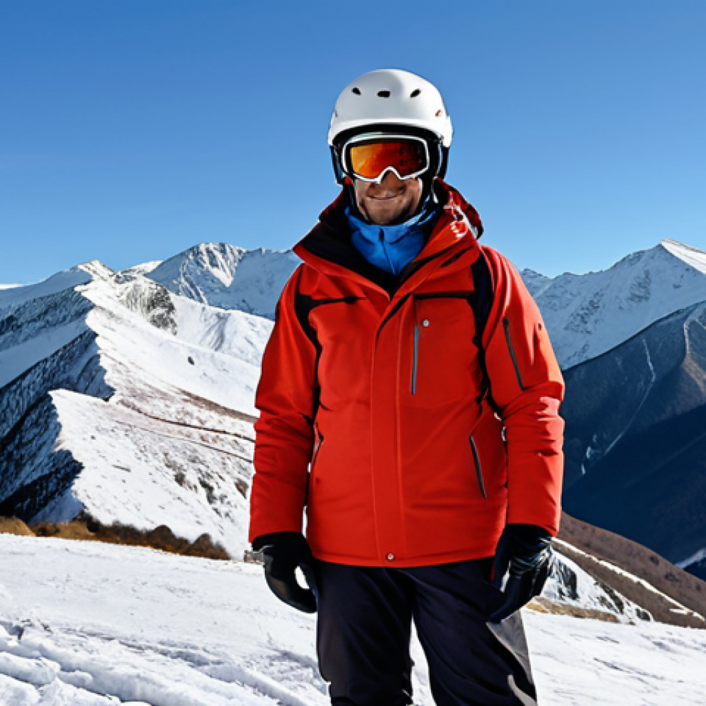 A professional mountain safety team member, fully clothed in warm, modest winter safety gear and helmet, standing amidst the majestic snowy peaks of the Andorran Pyrenees. The scene captures an expansive view of a mountain valley with visible anti-avalanche defenses in the background, under a clear winter sky. The subject is in a natural, professional pose, looking towards the distant slopes. Perfect anatomy, correct proportions, well-formed hands, proper finger count, natural body proportions. Professional photography, high detail, realistic, safe for work, appropriate content, family-friendly.