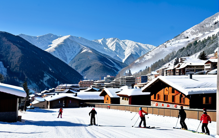 Winter in Andorra**
"A picturesque winter scene in Andorra, featuring snow-covered mountains and a ski resort. People are enjoying skiing and snowboarding, fully clothed in winter sports attire. A cozy village is nestled in the valley below, with smoke rising from chimneys. The scene is bright and cheerful, with a clear blue sky. safe for work, appropriate content, fully clothed, professional photography, perfect anatomy, natural proportions, family-friendly."
**