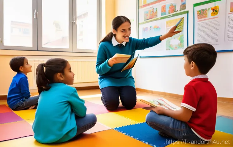 안도라 교육 시스템 - **Multilingual Primary Classroom in Andorra**
Generate an image depicting a vibrant and engaging...