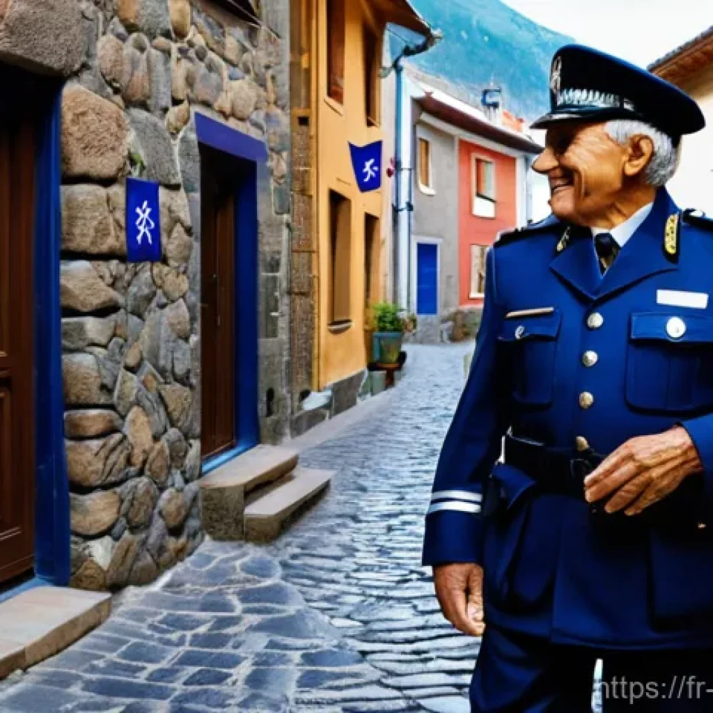 안도라에서의 경찰과 법률 체계 - **Andorran Community Policing:** A brightly lit, medium shot capturing a friendly interaction betwee...