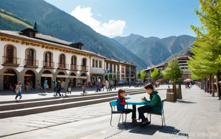 안도라에서의 경찰과 법률 체계 - **Andorran Community Policing:** A brightly lit, medium shot capturing a friendly interaction betwee...