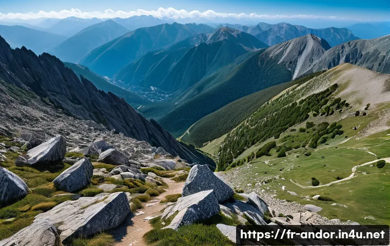 안도라에서의 국립공원 및 자연경관 - A breathtaking panoramic view from the summit of Pic de Coma Pedrosa, showcasing rugged mountain pea...