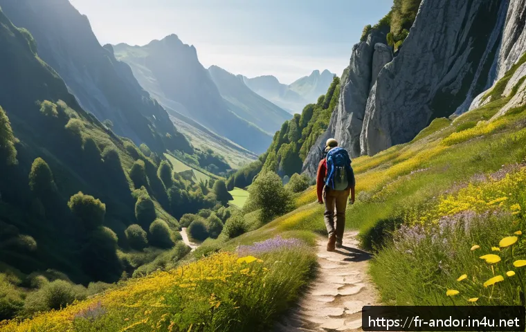안도라에서의 혼자 여행하기 좋은 곳 - A solitary hiker walking along a well-marked trail in the Parc naturel de Sorteny, surrounded by vib...